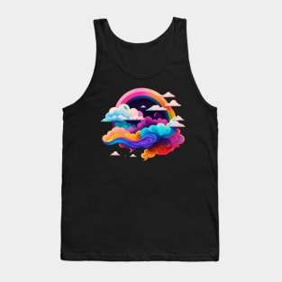 multi color clouds with rainbow Tank Top